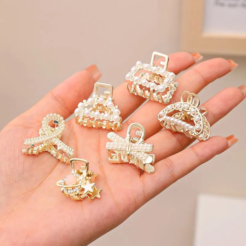 6/8/10PCS/Set Small Rhinestone Pearls Geometric Metal Hair Claws