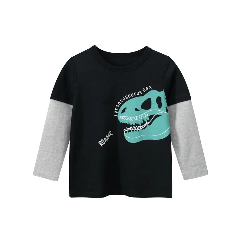 Cartoon Dinosaur Boys Basic Shirt